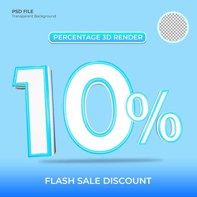 10 por ciento de color azul para la venta descuento renderizado en 3D
