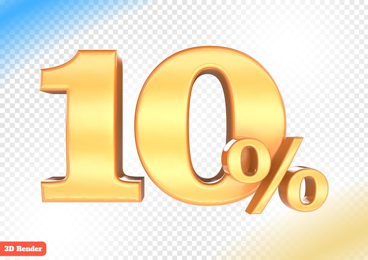 PSD 10 por ciento de descuento en metal dorado de renderizado 3d