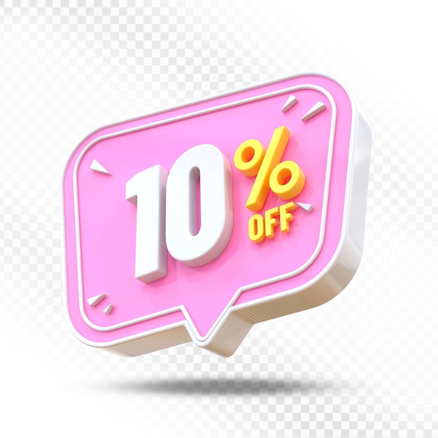 10 por ciento de descuento en la venta de etiquetas promocionales Renderizado en 3D