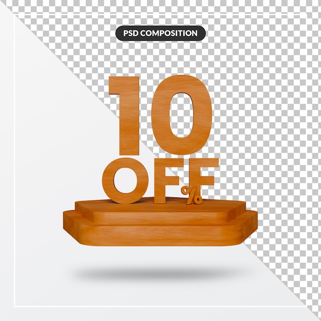 10% di sconto sull'illustrazione di rendering del testo 3D in legno