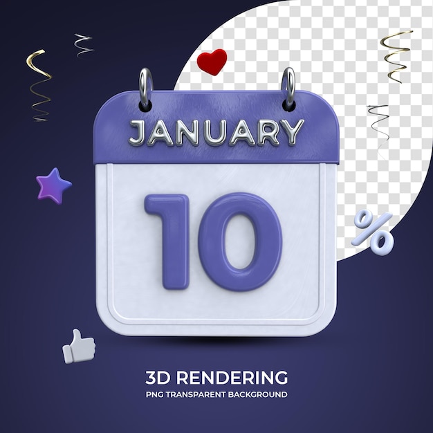 10. januar kalender 3d-rendering