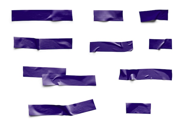 PSD 10 juegos realistas de cinta adhesiva púrpura con fondo aislado