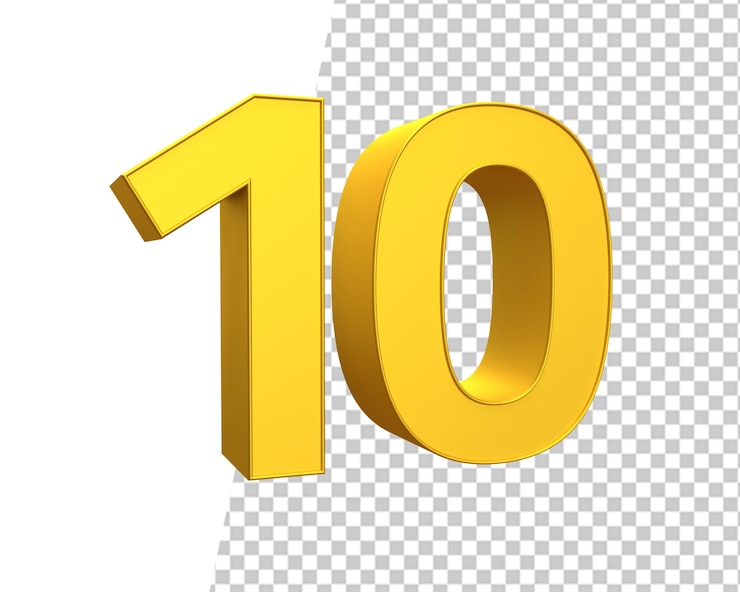 PSD 10 número diez oro texto 3d render