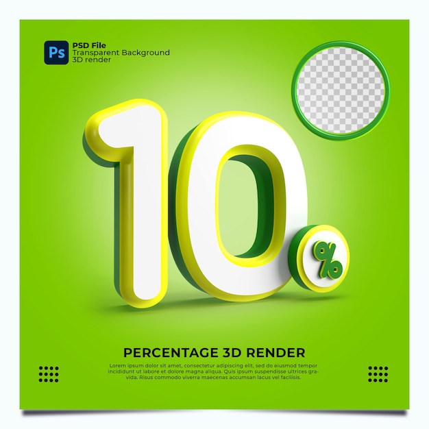 10 Percentuale 3D Render Colori verdegiallobianco con elementi