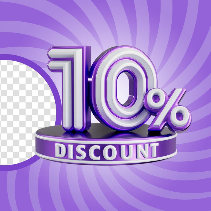 PSD 10 por cento de desconto para o conceito de renderização 3d número realista de banner de venda de loja online