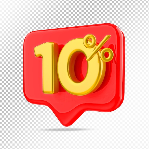 10 por cento de oferta em renderização 3d vermelha