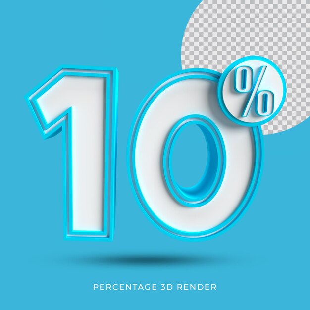 10 porcentaje 3D render color azul