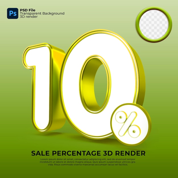 10 porcentaje de descuento en ventas 3d render verde