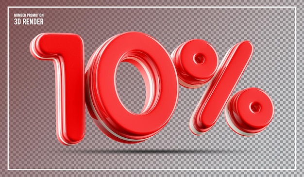 10 Promoción - Oferta de descuento en rojo en 3D