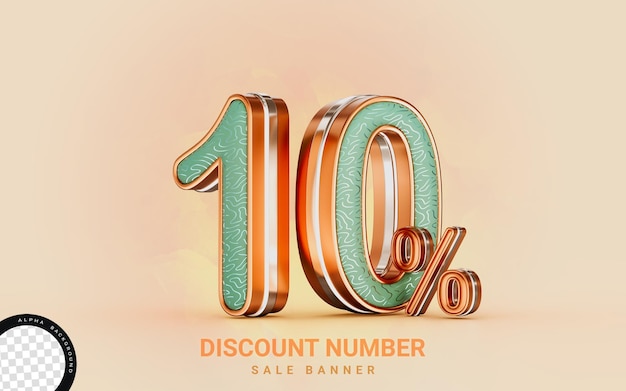 10 prozent rabatt sale banner goldeffekt 3d-renderkonzept für shopping-marketing-cash-back-angebot