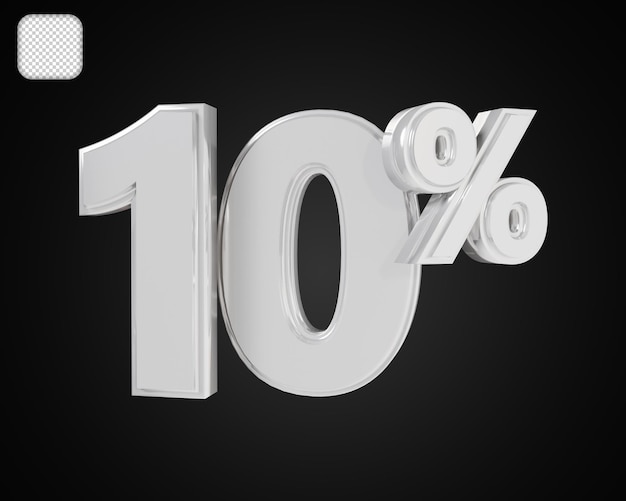 10 Prozent Silberzahl Rabatt 3D-Illustration