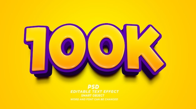 100.000 follower Modello di photoshop PSD effetto testo modificabile 3d