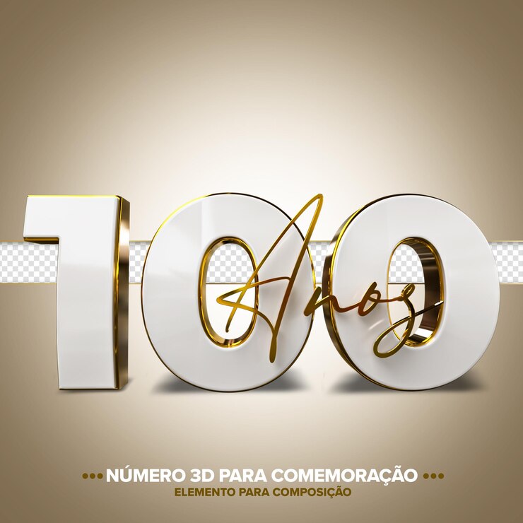 PSD 100 años conmemoración número 3d blanco y dorado.