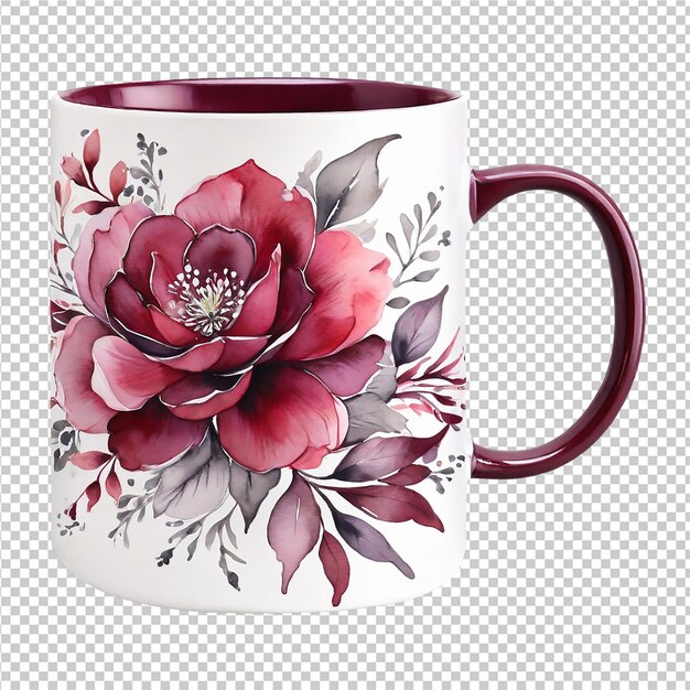 PSD 100 aquarela floral de qualidade desenho de xícara de escritório de flores