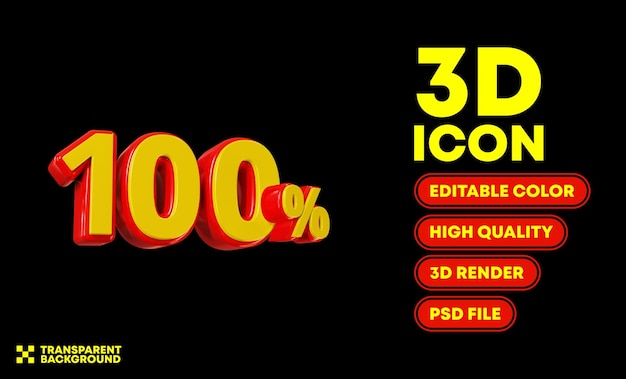 100 por ciento de descuento 3d renderizado icono texto color editable alta calidad