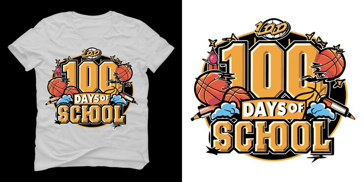 PSD 100 días de diseño de camisetas escolares