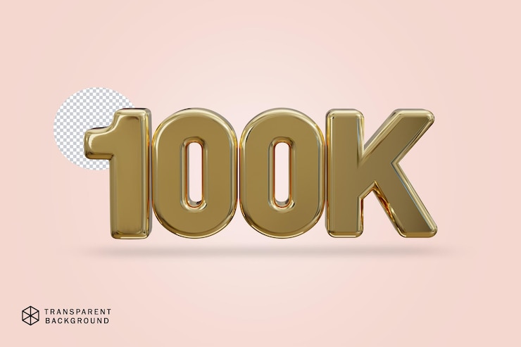PSD 100 mil mídias sociais como texto de seguidores renderização em 3d