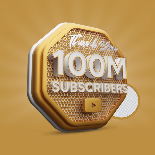 PSD 100 millions d'abonnés yt golden 3d render