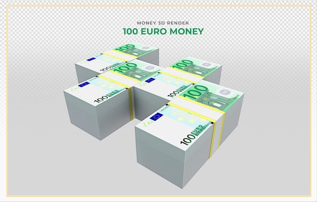 PSD 100 notas de euro, dinheiro, renderização em 3d