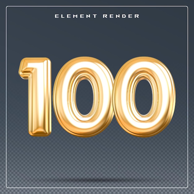 100 numero oro rendering 3D