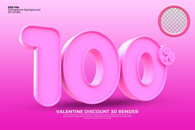 100 Porcentaje de venta del día de San Valentín 3D Render Color rosa