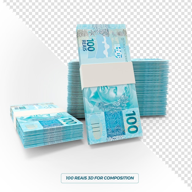 PSD 100 reais em dinheiro do brasil 3d render para composição geral
