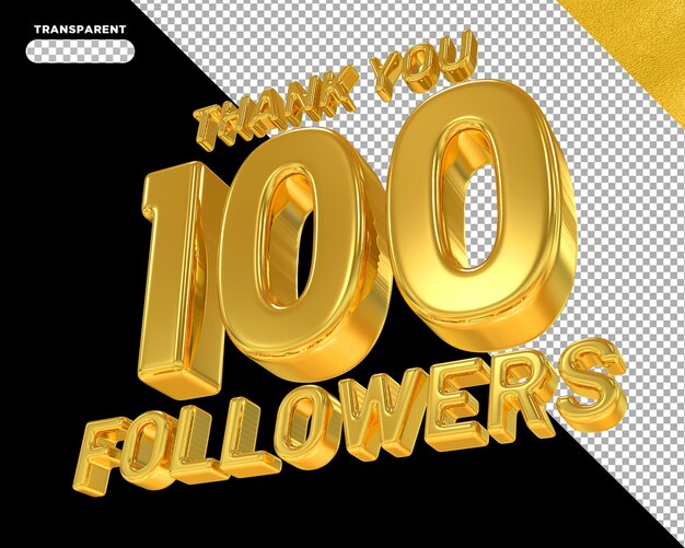 100 seguidores con números dorados 3d render