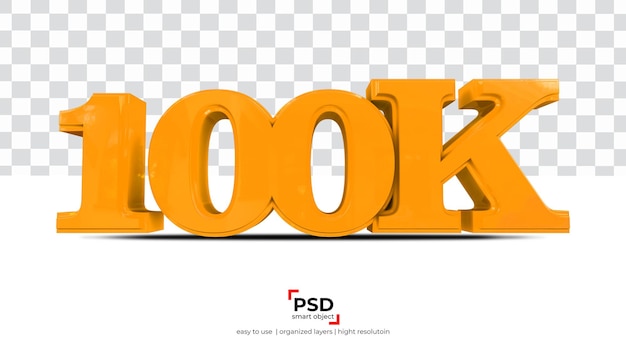 100k follower melhor renderização 3d em fundo de transparência