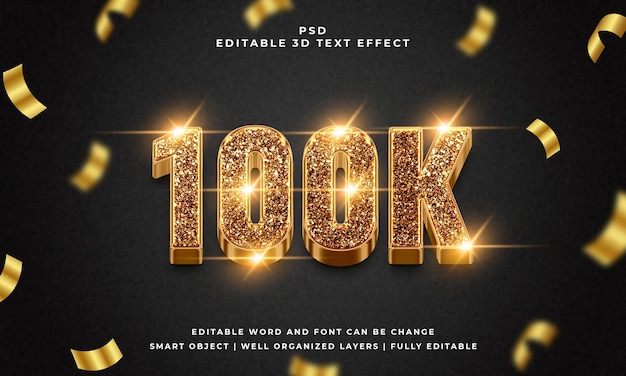 100k lujo psd 3d efecto de texto premium con fondo