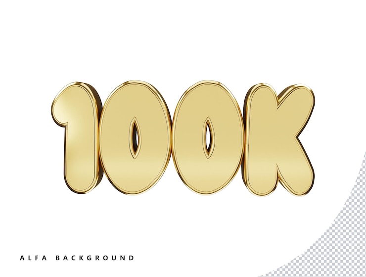 PSD 100k número de ouro com renderização em 3d