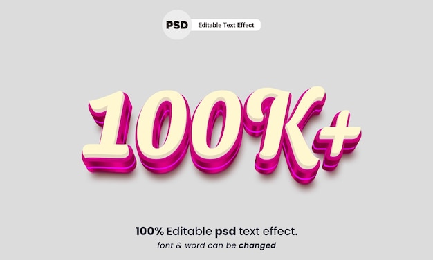 PSD 100k seguidor 3d editable psd 100k efecto de texto