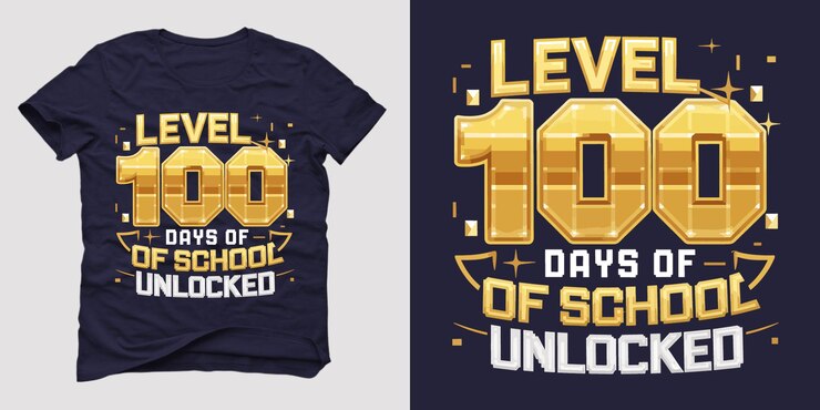 PSD el 100o día del logro escolar desbloqueado diseño de camiseta psd