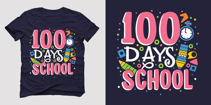 PSD el 100o día del logro escolar desbloqueado diseño de camiseta psd