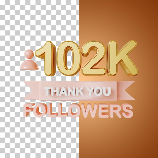 102.000 follower gold 3d-rendering