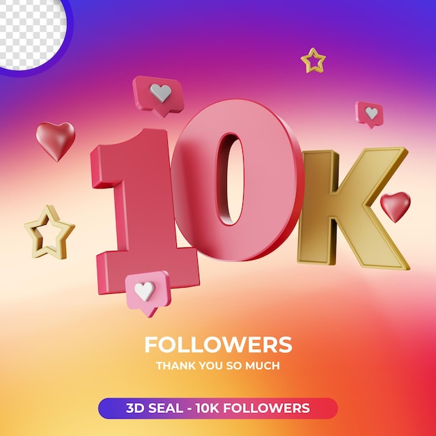 10k seguidores con icono de instagram 3d