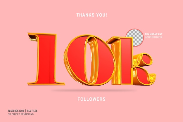 10k seguidores render 3d estilo oro rojo