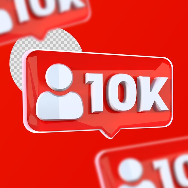 10k soziale Follower und Abonnenten glänzendes 3D-Rendering