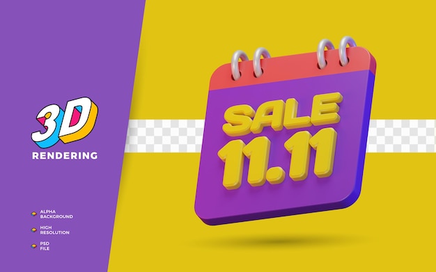 11.11 Einkaufstag Rabatt Verkaufsförderung 3D-Render-Objekt