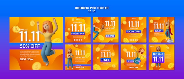 PSD 11.11 vente flash modèle de messages instagram