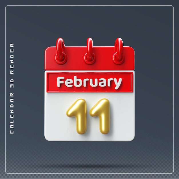 11 de febrero Calendario Icono 3D Render