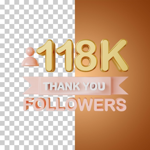 PSD 118 000 followers en or rendu 3d