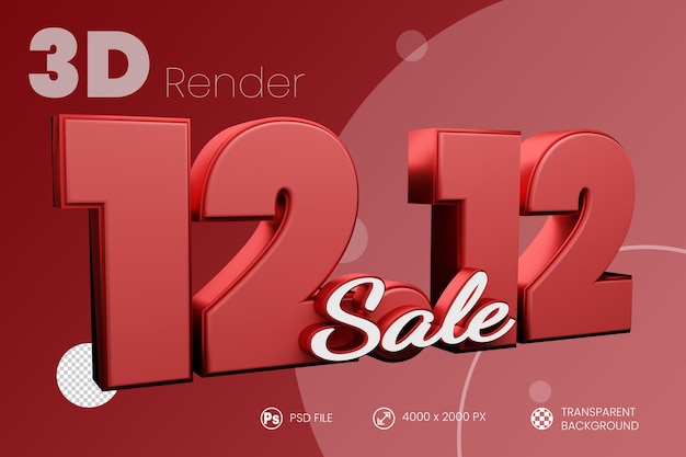 PSD 12.12 venta letras 3d render fondo aislado