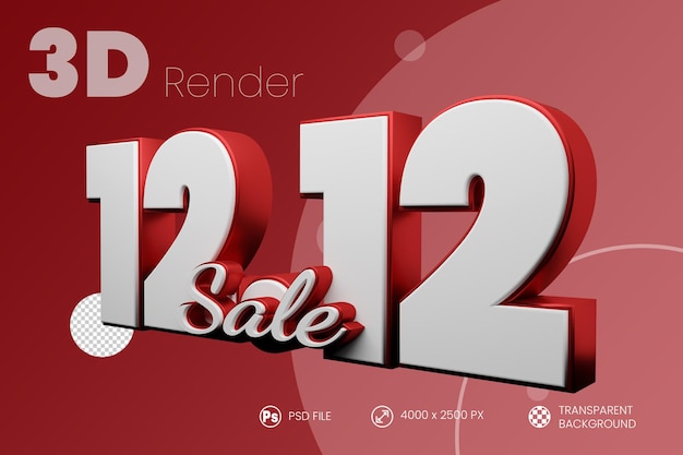 PSD 12.12 venta letras 3d render fondo aislado