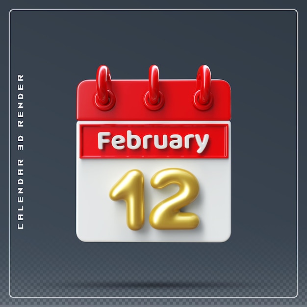 12. Februar Kalendersymbol 3D-Rendering