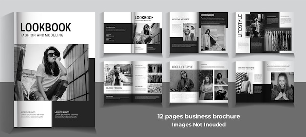 12-seitige Vorlage für Modemagazine im minimalistischen Design