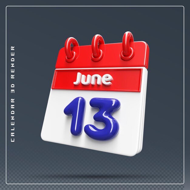 13. Juni Kalendersymbol 3D-Rendering