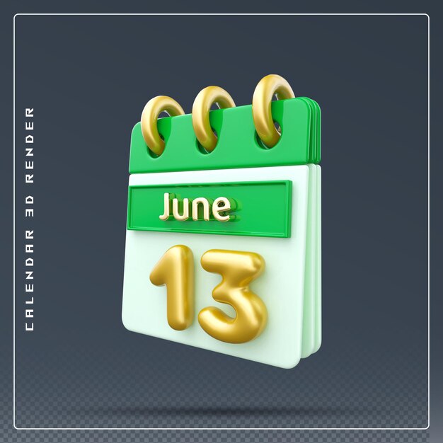13. Juni Kalendersymbol 3D-Rendering