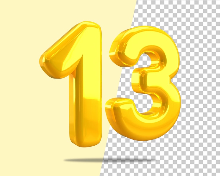 PSD 13 numero oro tredici testo 3d