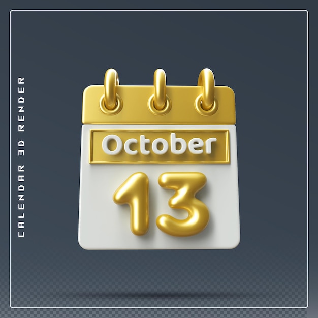 PSD 13 de octubre calendario icono 3d render