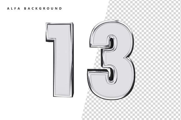 13 silver number with 3d rendering